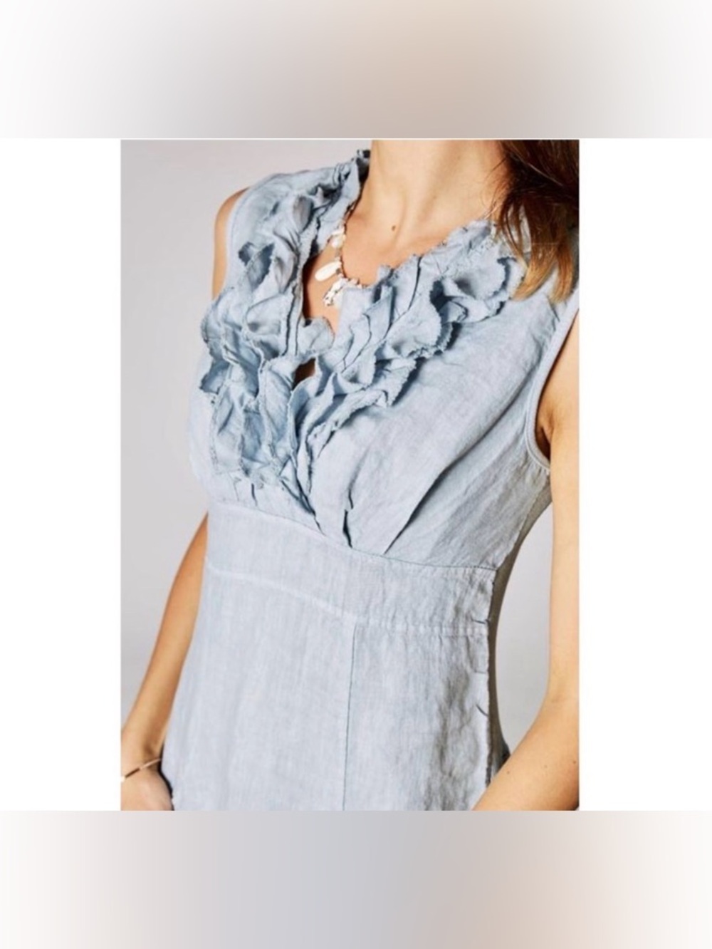 Made in Italy  Distressed Look Blue Balloon Triple Ruffle Top Dress S/M EUC - Picture 2 of 10